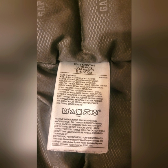 Baby Gap Winter Parka Coat - Black - Size 12-18M - Picture 6 of 6